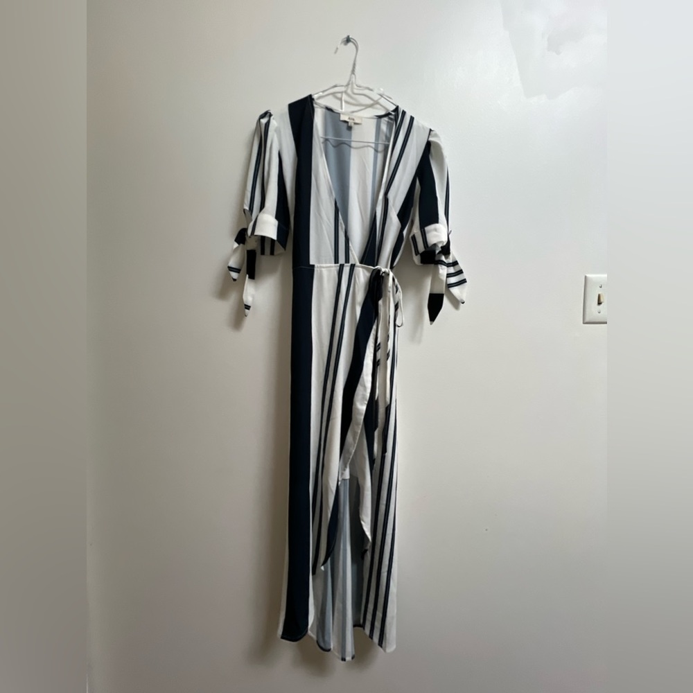 Ava Striped Wrap Midi Dress XS